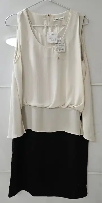 쉬폰 레이어드 드레스 화이트/블랙