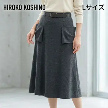 히로코코시노 울 혼방 디자인 포켓 플레어 스커트 L 사이즈