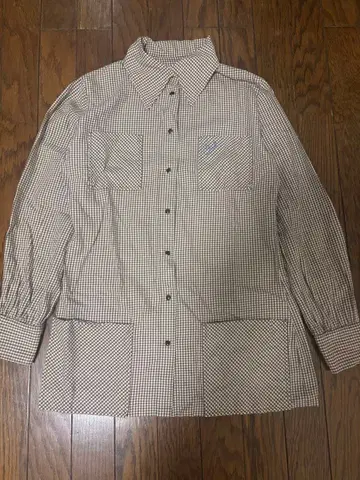 ERL 브라운 화이트 체크 긴팔 셔츠