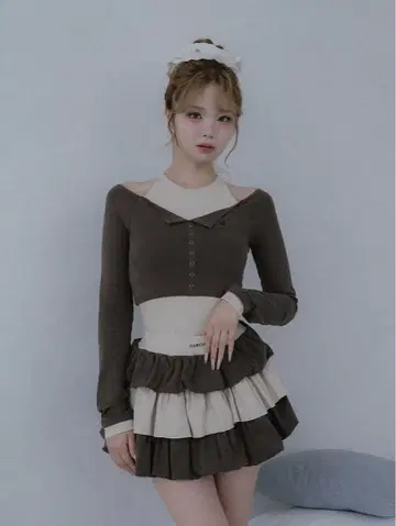 오프숄더 레이어드 리브 상의