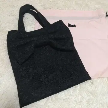MUGUET 뮤게 레이스 리본 토트 리본 서브백 블랙 수납 가방 있음