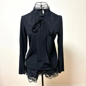 다크 코어 고스로리 Y2K 00s 레이스 리본 블랙 긴팔 티셔츠