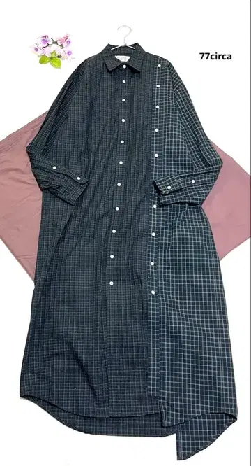 77circa 롱 원피스 체크 셔츠 리메이크 원피스 맥시