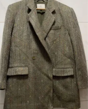 그레이 트위드 여성용 롱 체스터 헤링본 코트