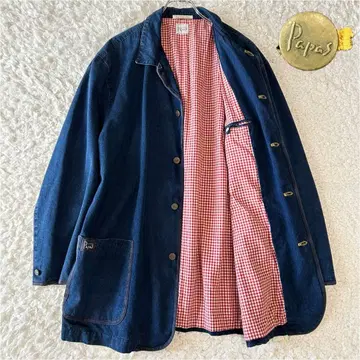 파파스 인디고 데님 커버올 L 사이즈 안감 체크 일본제