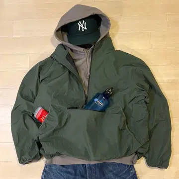 GU 2XL 올리브 그린 하프 지퍼 아노락 나일론 자켓