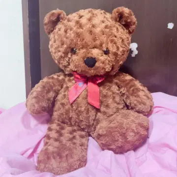 브라운 곰 봉제 인형 빨간색 리본 포함