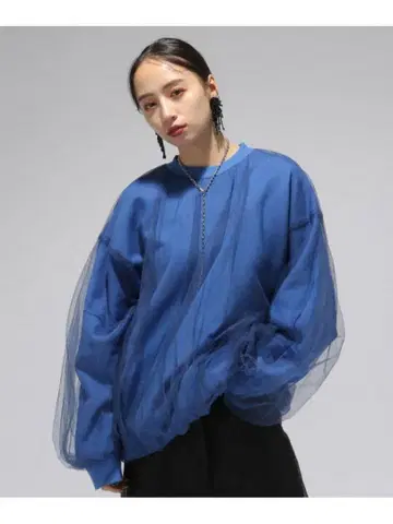 HARE 하레 여성용 튤 레이어드 빅 맨투맨 블루