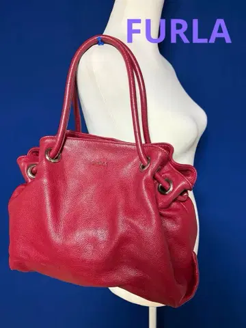 FURLA 빨간색 가죽 숄더백 프릴 디자인 수납 가방 포함 빅 사이즈