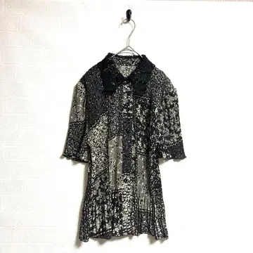 여성용 상의 꽃무늬 레이스 옷깃 오부 소매 셔츠 레트로 올 패턴