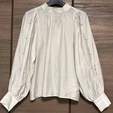 머큐리 듀오 리본 디자인 소매 싸개 단추 쉬폰 블라우스