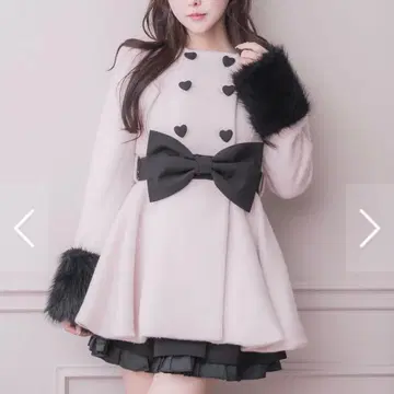 pium 피움 하트 버튼 리본 벨트 샤기 코트 핑크