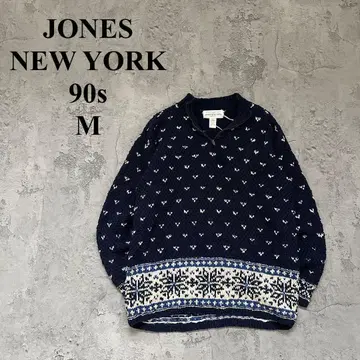 90s 존스 뉴욕 (M) 패턴 니트 * 하프 지퍼 * 손뜨개질 * 노르딕