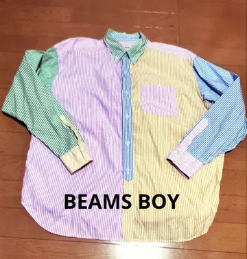 BEAMS BOY 멀티 컬러 크레이지 스트라이프 버튼다운 셔츠