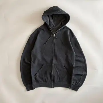 짧은 기장 S 00s Y2K 프룻 오브 더 룸 무지 지퍼 후드티 차콜