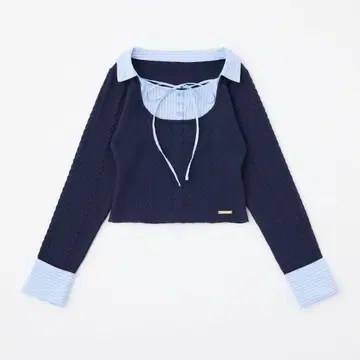 NICE CLAUP 셔츠 도킹 레이어드 니트 네이비