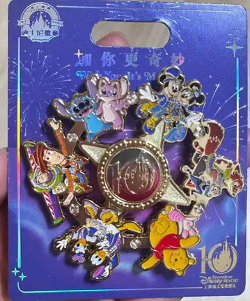 상하이 디즈니 10주년 미키 미니 프렌즈 회전 핀 배지