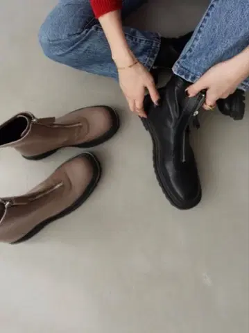 ZOZO 한정판 통굽 프론트 지퍼 스트레치 부츠