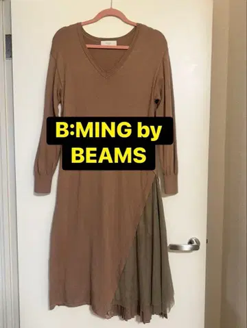 [ B:MING by BEAMS ] 플리츠 콤비 니트 원피스 베이지 V