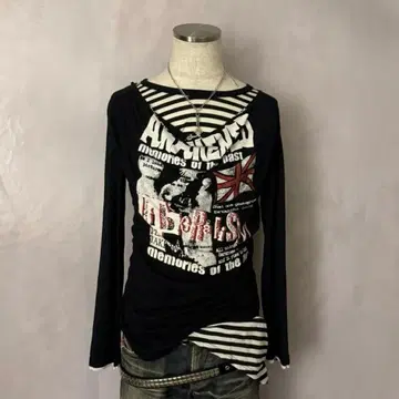 y2k 그런지 헤이세이 갸루 보더 레이어드 라메 시크 스타일