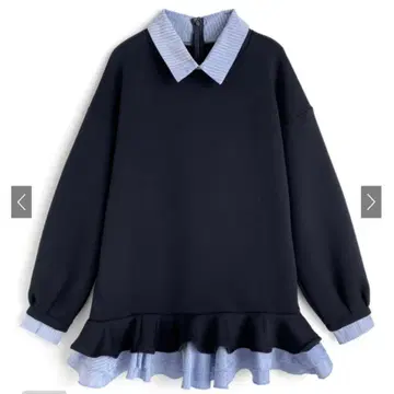 스트라이프 패턴 셔츠 레이어드 스타일 프릴 원피스 [kz708] 그레일