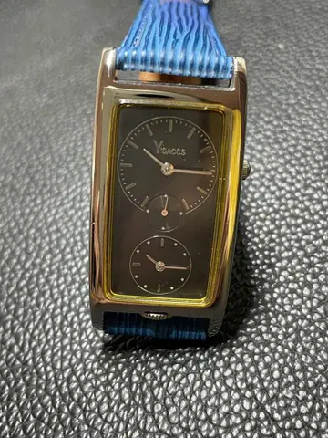 Y'SACCS 이삭 여성용 손목시계 스퀘어형 블루 벨트 더블 페이스