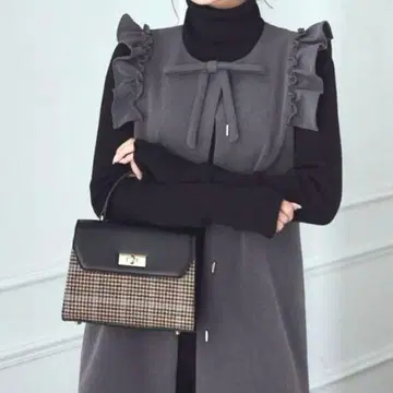 HALUHIROINE 하르히로인 리본 포함 프릴 베스트 차콜 그레이