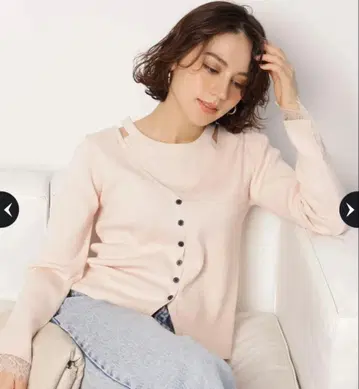 아르페쥬 스토리 소매 레이어드 스타일 니트 핑크