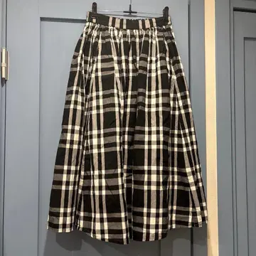 빔즈 보이 BEAMS BOY 블랙 화이트 체크 플레어 허리밴딩 프리