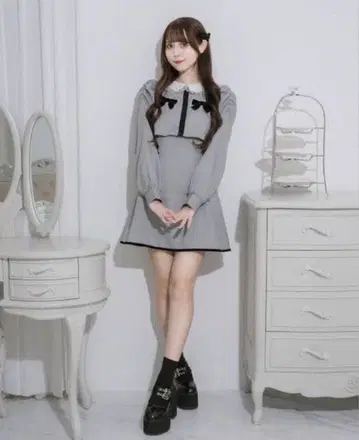 pium 더블 리본 레이어드 플레어 원피스