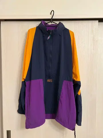 asics 나일론 자켓 네이비/오렌지/퍼플