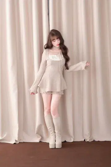 BunnyLis 리브 니트 레이어드 원피스 & 숏팬츠 세트