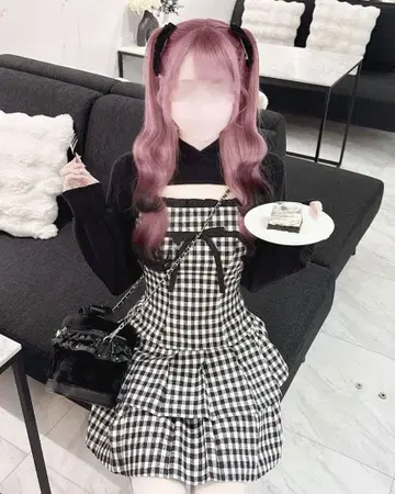 HONEY MEW 깅엄 체크 프릴 앙상블 원피스