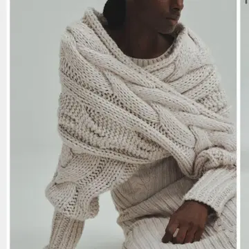 [ 새상품급/완판템 ] L'AUBE BLANC 오프숄더 핸드 니트탑