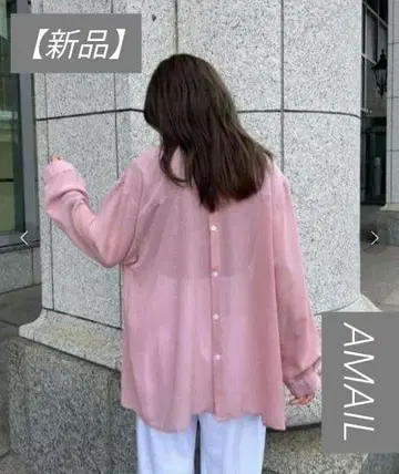 [ 미사용 새상품 ] AMAIL 백 디자인 시어 셔츠 핑크