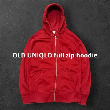 올드 유니클로 빨간색 지퍼 후드티 M 무지 페이드 Y2K 그런지