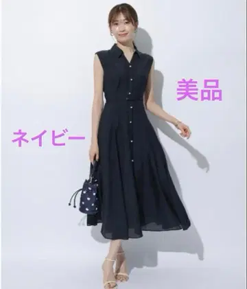 Apuweiser-riche 워셔블 펄 버튼 시어 셔츠 원피스 네이비