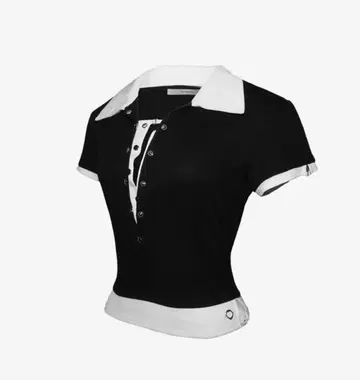 theredthread 바이컬러 레이어드 탑스 쇼트