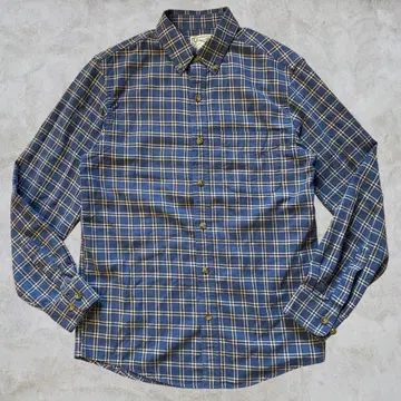 파랑과 노랑 체크 무늬 버튼 다운 셔츠