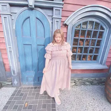 CLETTE 핑크 프릴 오프숄더 롱 원피스 3L 빅 사이즈