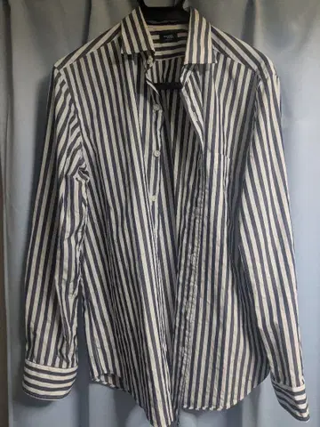 가마쿠라 셔츠 워싱 브로드 셔츠 네이비 스트라이프 L