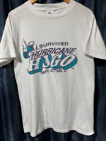 80s 허리케인 휴고 생존자 기념 티셔츠 USA제