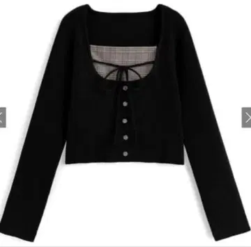 체크 무늬 레이어드 스타일 리본 니트탑 an1917