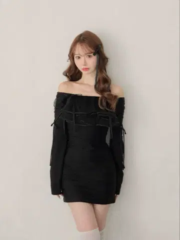 M me eme Tulle drape mini 원피스 블랙