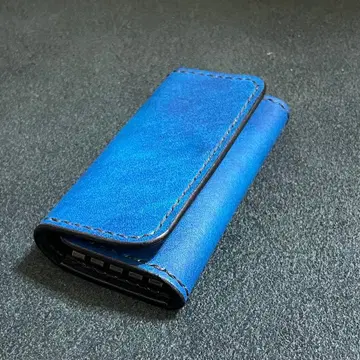 4연 키케이스 풀 탄닌 히메지 가죽 수제 염색 핸드메이드