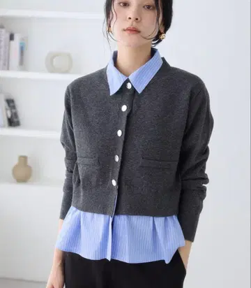 VIS 셔츠 레이어드 스타일 메탈 버튼 가디건