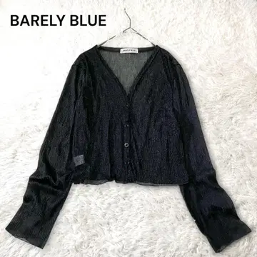 베어리 블루 라메 시어 숏 가디건 셔링 스트레치 레이어드