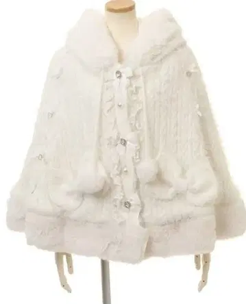 화이트 퍼 판초 케이프 코트