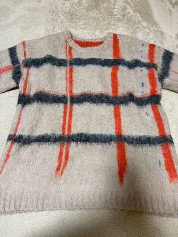 pamm 투명한 공기 체크 니트 오렌지 루즈핏 빅 사이즈 프리 사이즈