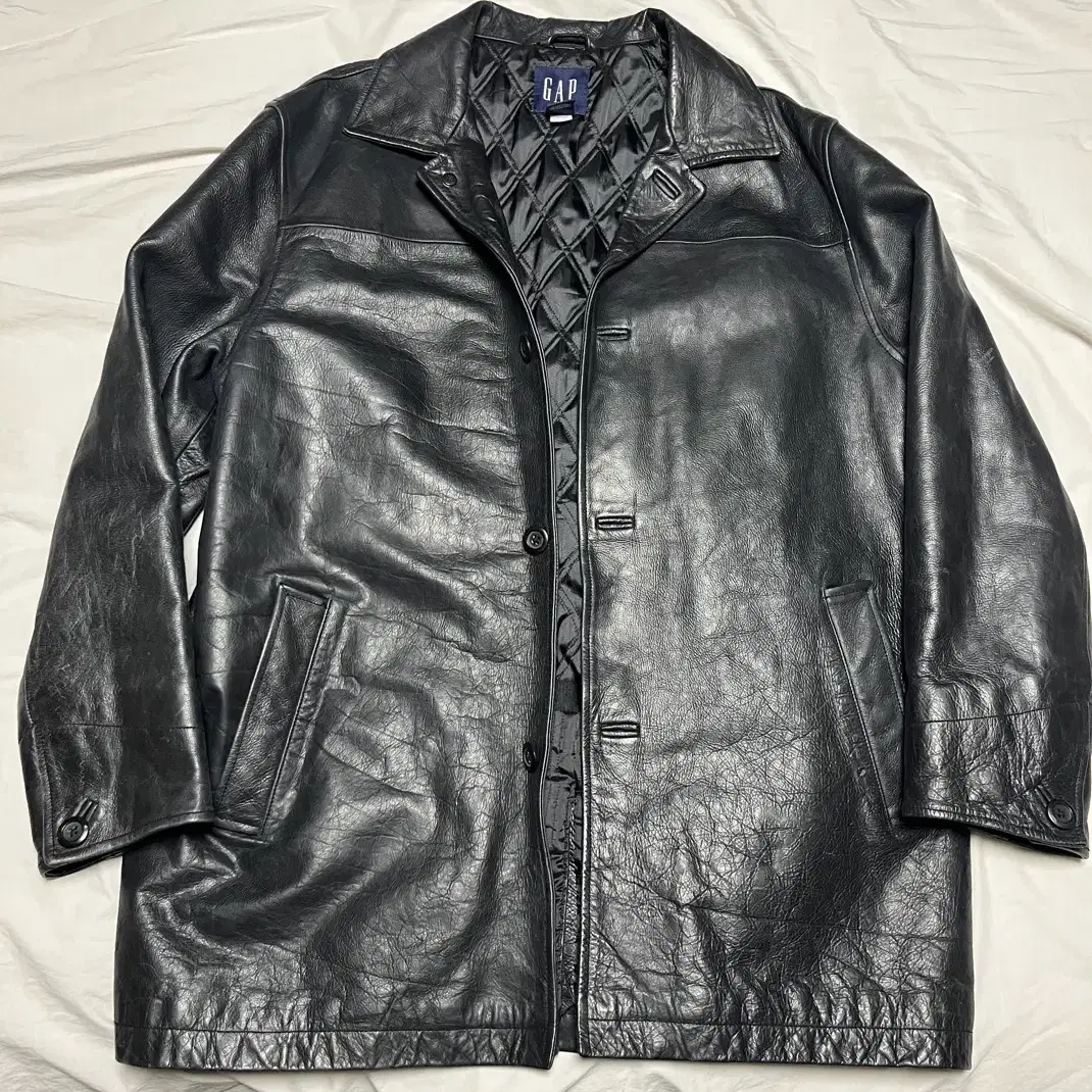 105] Old Gap Leather Car Coat Black (Marked XL) | Bunjang Global